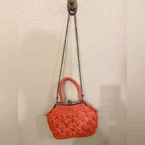 Patricia Nash Scalloped Raffia Bag in Burnt Coral